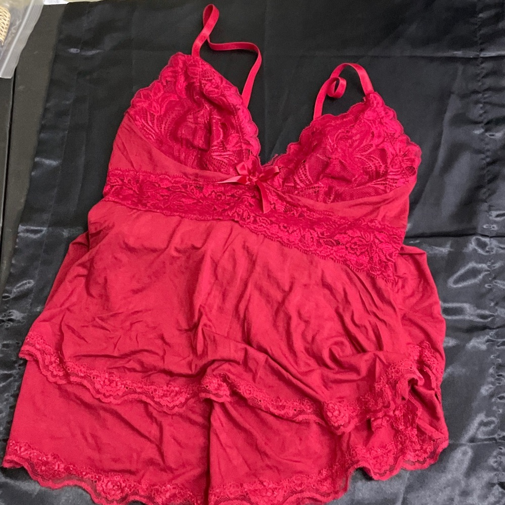 Luxurious Scarlet Lace Chemise and Shorts Set